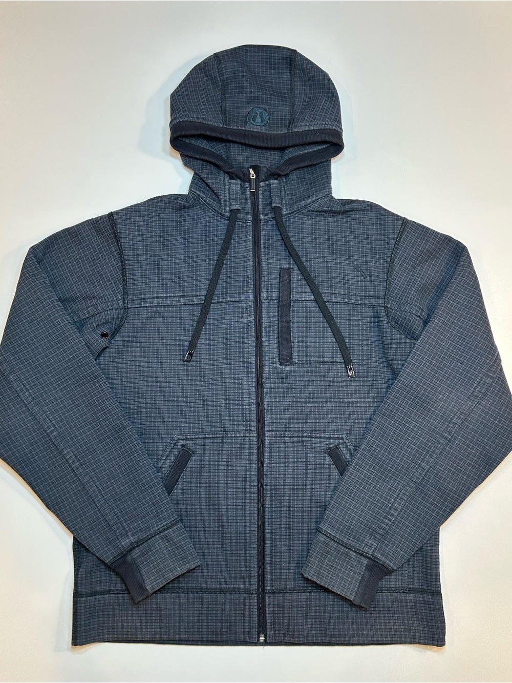 Lululemon Mens Best Coast Full Zip Hoodie Grid Plaid Crosshatch Jacket Grey